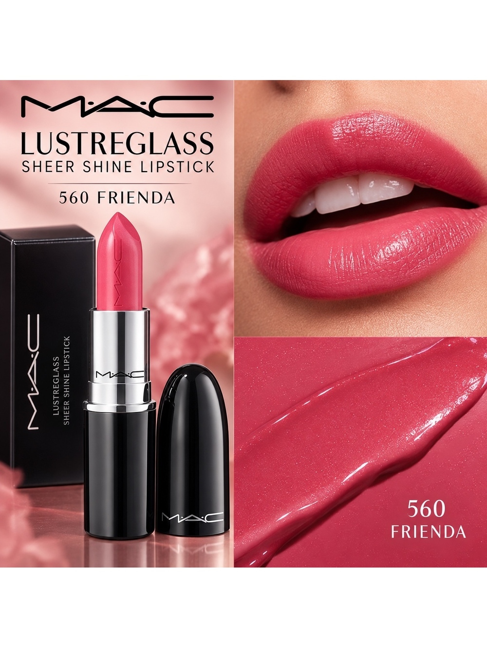 MAC Cosmetics Lustreglass Sheer-Shine Lipstick in 560 FriendA • Brand New in Box